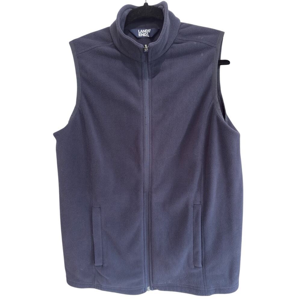 Lands’ End Navy Fleece Vest Golf Travel Layer Zip Pockets Women’s M